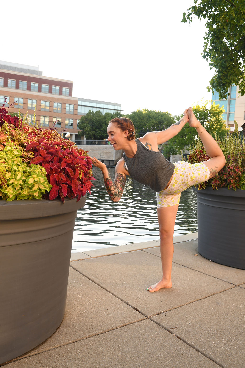 Marta Gruber in dancer pose on the Indianapolis canal