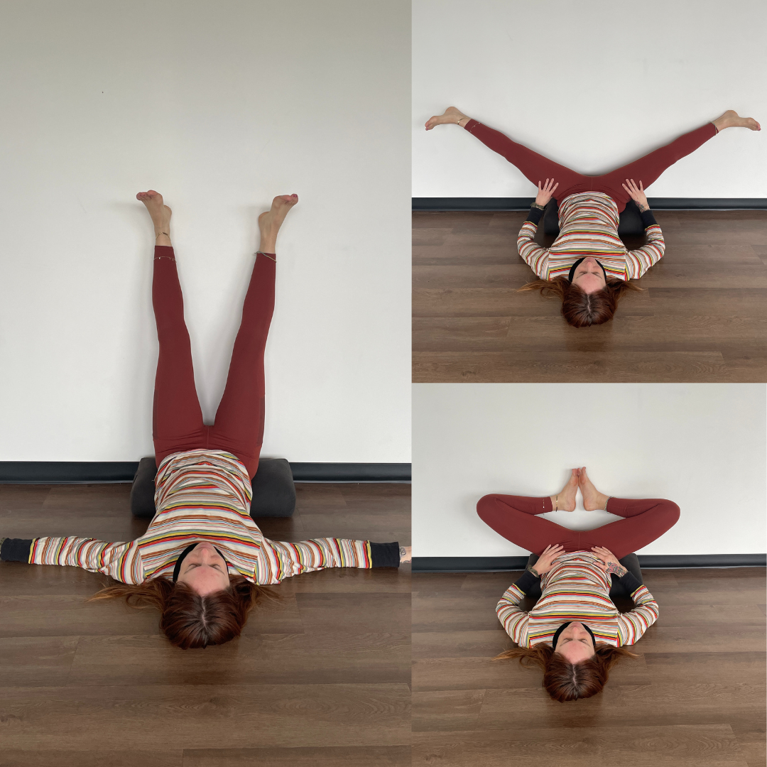 Viparita Karani Marta Gruber practices legs up the wall in various positions