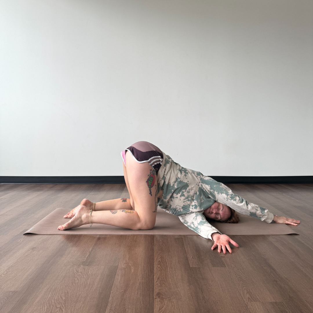 thread the needle pose Marta Gruber practices thread the needle pose