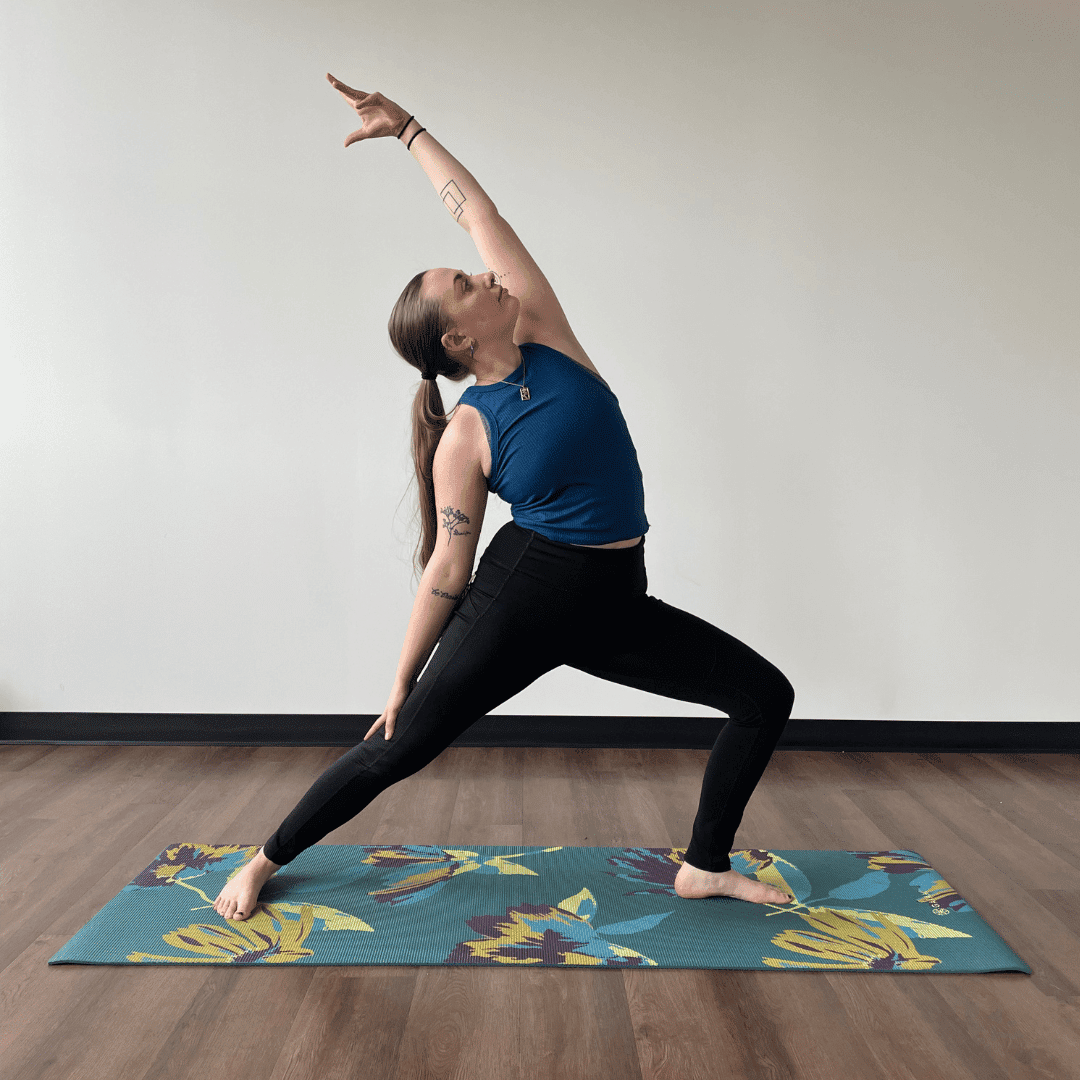 Zoe Lowden practices viparita virabhadrasana